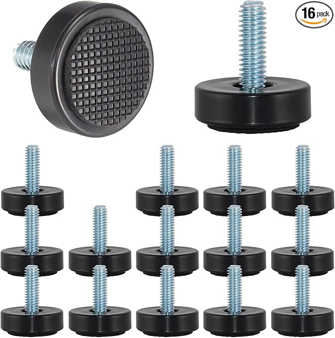 M6 Adjustable Furniture Leveler, 16 Pack Rubber Leveling Feet Screws in Threaded by DIYfurniturerepairtools