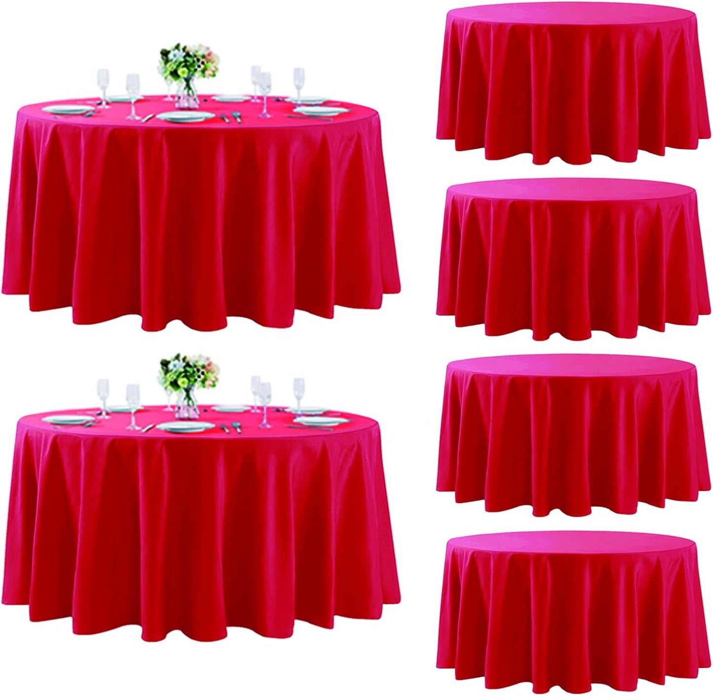 Fokitut 6 Pack Round Tablecloth, 120 Inch, Stain Resistant and Wrinkle Polyester Table Cloth, Fabric Table Cover for Kitchen Dining, Wedding, Party, Holiday Dinner-Red