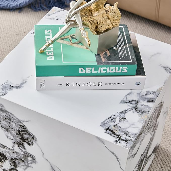 Side Table, End Table with White Marble Grain, Modern Beside Sofa Couch Tables - Image 7