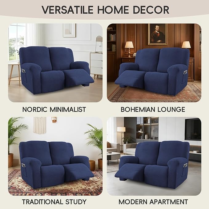 Recliner Loveseat Covers, 4-Piece Stretch Geometric Strokes Jacquard Reclining - Image 7