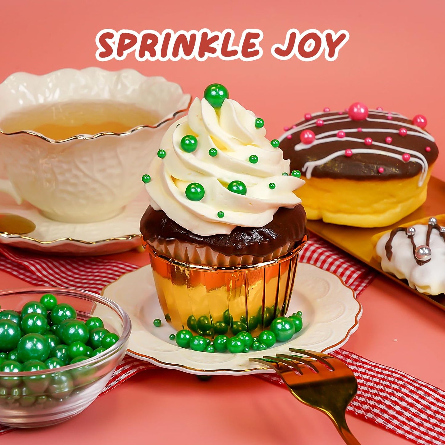 Christmas Edible Green Pearl Sprinkles, Edible Sugar Pearls for Cake Decorating, Cake Decorations, Cupcake Toppers, 180g/6.35oz, Mix Size, Wedding Party Halloween Christmas Supplies