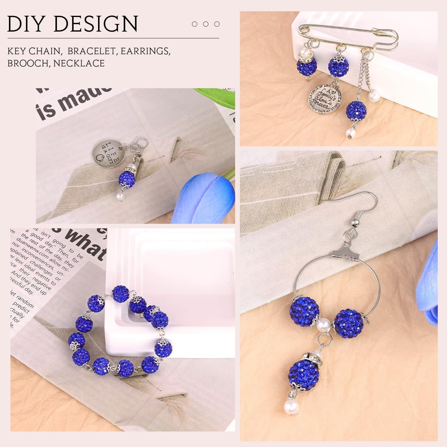 200pcs 10mm Dark Blue Rhinestone Beads for Jewelry Making, Shiny Round Shamballa Disco Ball Beads Bulk, Sparkle Crystal Clay Christmas for Bracelet Baseball Necklace Earring Crafting and DIY