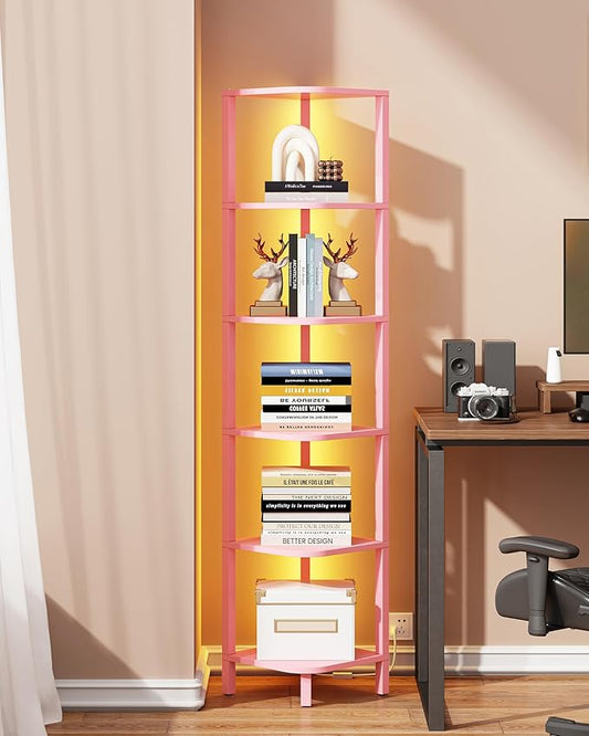 TUTOTAK Corner Shelf with LED Light, 6-Tier Corner Bookshelf by ChoosetutotakFurnitureBuildYourCozyHome