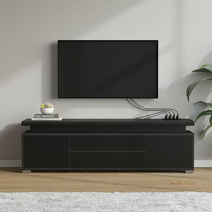 Rolanstar TV Stand with Power Outlet & LED Lights, Modern Entertainment Center - Image 2