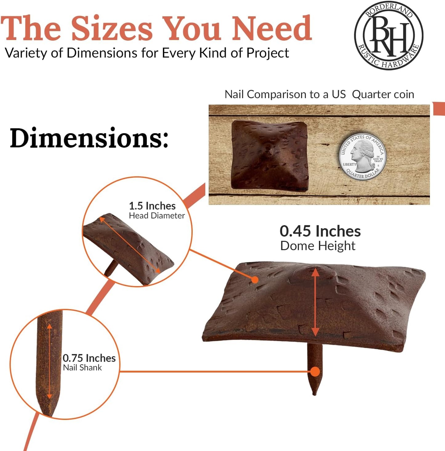 100 Pack 1.5" Square Head Iron Clavos Decorative Nails – Sealed Rusted – Handmade Rustic Square Fasteners for Farmhouse Shutters, Barn Doors, Shutters, and Gates – Ornamental Wood Accent