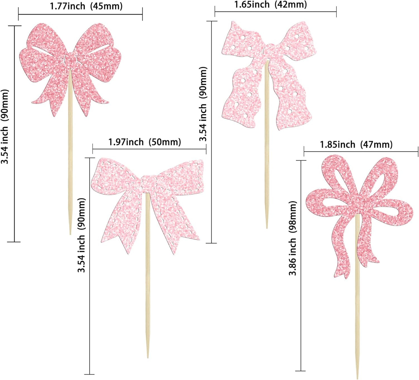 Ephlyn 24Pcs Pink Bow Cupcake Toppers Bow Birthday Cake Topper Girls Birthday Party Decorations Bowknot Cupcake Decorations for Bridal Baby Shower Birthday Wedding Themed Party Multi