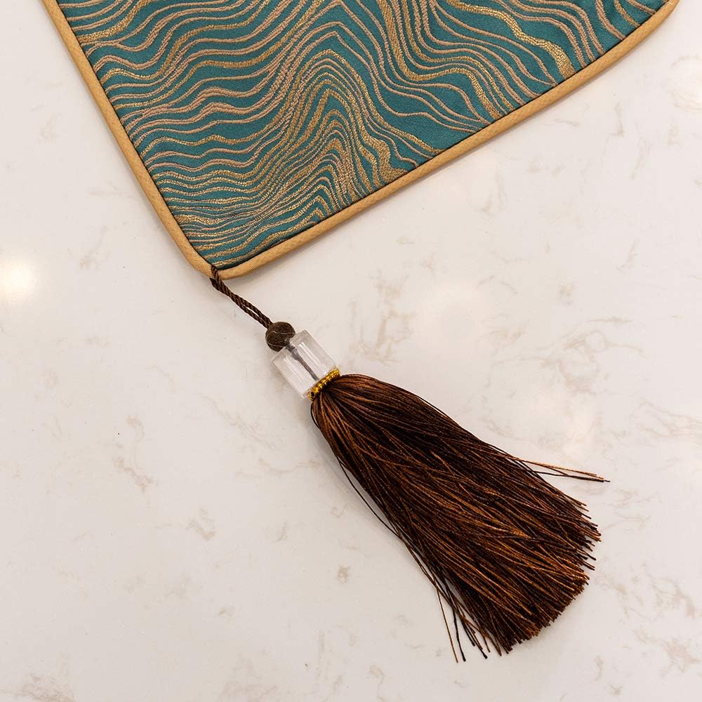 Avigers 12 x 108 Inch Decorative Luxury Abstract Striped Green Teal Table Runners with Tassels for Home Living Room Bedroom Art Decor Wedding