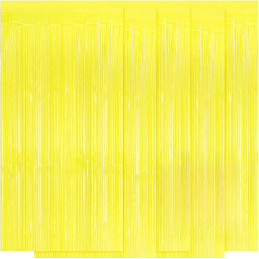 5 Pack Yellow Foil Curtain Backdrop 3.2ft x 8.2ft Tinsel Foil Fringe Curtains Macaron Photo Booth Streamer Backdrop for Party Decorations Birthday Baby Shower Bachelorette Holiday Decor (Yellow)