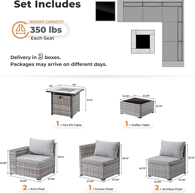 ovios 7 Pieces Patio Furniture Set, Outdoor Wicker Sectional Sofa - Image 8
