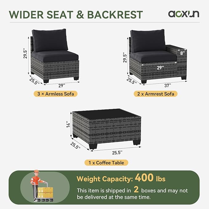 Aoxun Patio Furniture Set, Widen Armrests Wicker Outdoor Sectional - Image 6