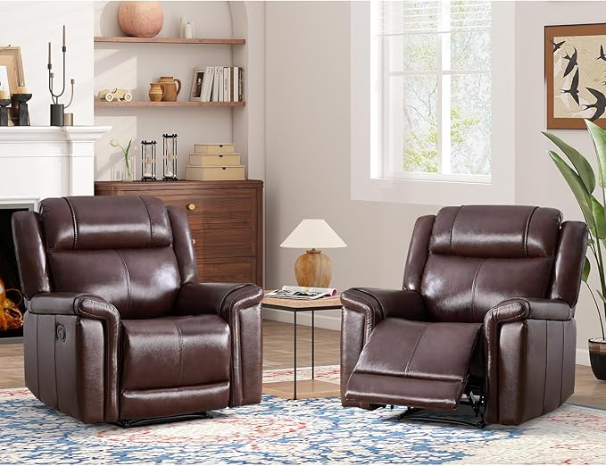 ANJ Premium Genuine Leather Manual Recliner Chair - Image 2