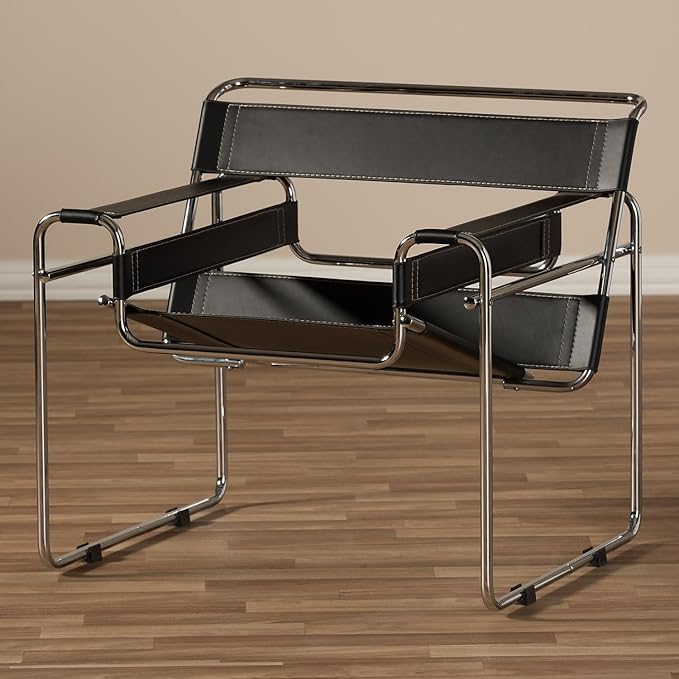 Baxton Studio Wassily Style Mid Centry Modern Accent Chair, Steel Frame and - Image 6
