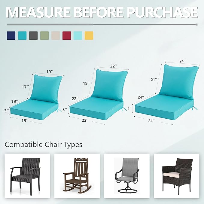22x22 Inch Patio Chair Cushions Set of 4, Outdoor Furniture Cushions - Image 7