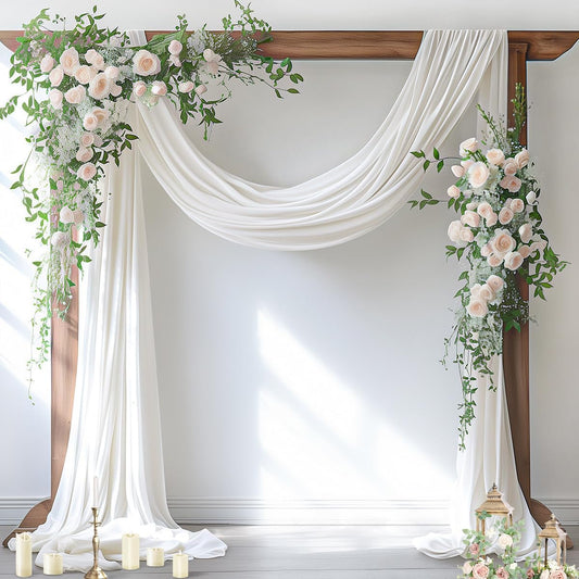 Socomi Ivory White Wedding Arch Draping Fabric 29" x 20Ft 4 Panels Sheer Outdoor Curtain Drapes Extra Long for Bridal Baby Shower Ceremony Birthday Party Decor