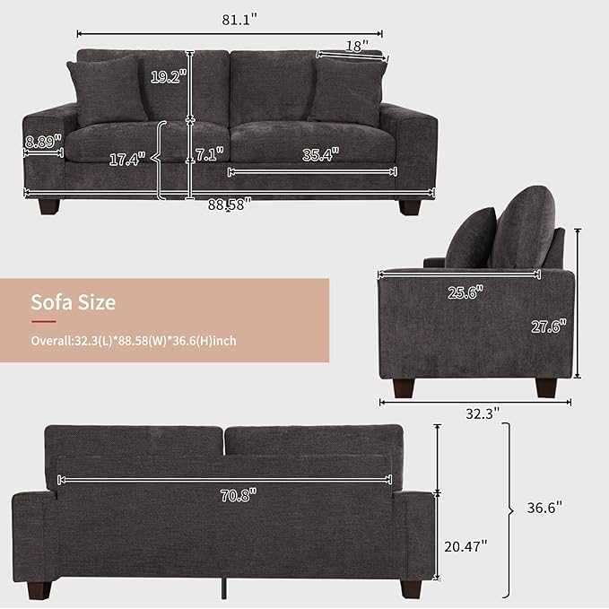 DOPEDIO Modern Loveseat Sofa for Living Room, Chenille Recliner, Removable Cover - Image 2