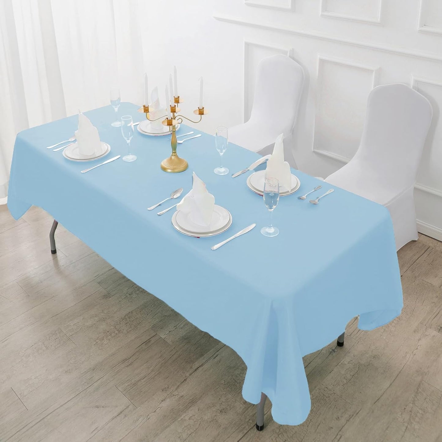 Fokitut 2 Pack Waterproof Rectangle Tablecloth, 60x120 Inch,Stain Resistant and Wrinkle Polyester Table Cloth, Fabric Table Cover for Kitchen Dining, Wedding, Party, Holiday Dinner-Blue Mist