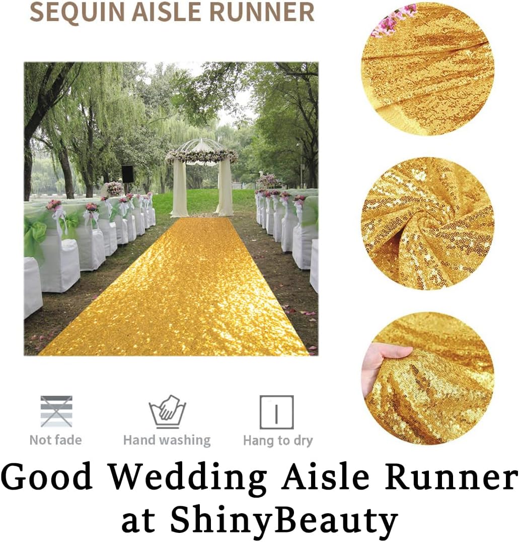 ShinyBeauty Gold Aisle Runner-4FTx15FT-Sequin Aisle Runners Carpet Aisle Runner Outdoor Bridal Aisle Runner Glitter Aisle Runner for Wedding Ceremony (4FTx15FT, Gold)