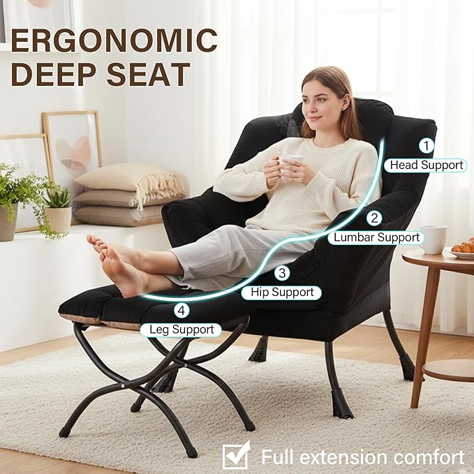 Welnow Lazy Chair with Ottoman, Modern Accent Chair with Armrests and a Side - Image 7
