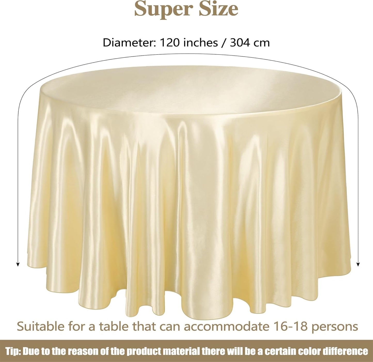 Ruisita 120 Inches Round Satin Tablecloths Champagne Overlay Round Satin Table Cover Bright Silk Tablecloth Smooth Fabric Tablecloth for Wedding Banquet Table Decoration