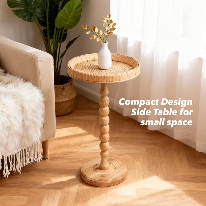 Boho Rattan Round Side Table - Image 7