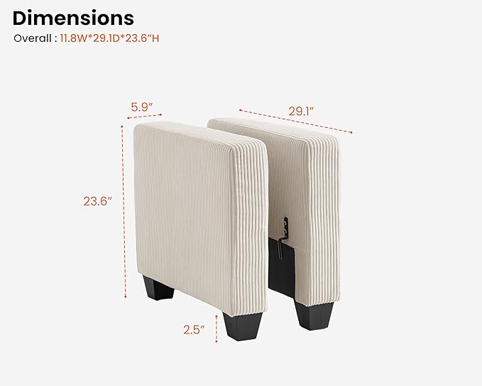 CHIC HOUSE Middle Module for Modular Couch, Corduroy Customizable Chaise - Image 2