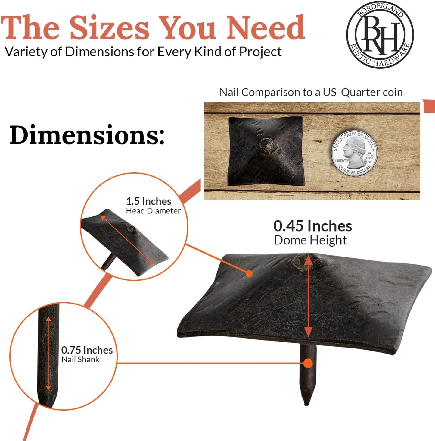 25 Pack 1.5" Square Head Iron Clavos Decorative Nails – Sealed Unfinished – Handmade Rustic Square Fasteners for Farmhouse Shutters, Faux Wood, Barn Doors, Shutters, Gates – Ornamental Wood Accent