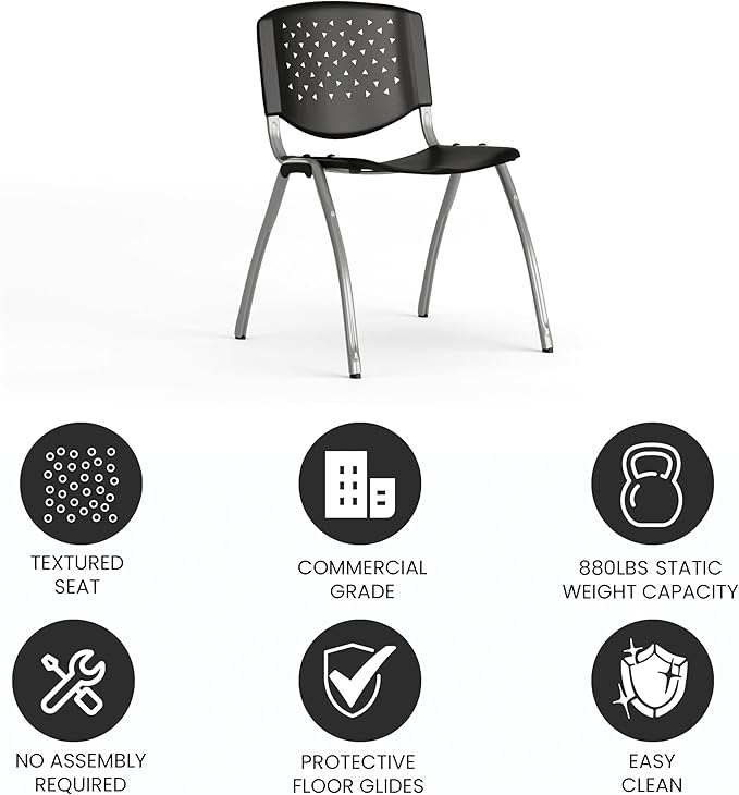Flash Furniture HERCULES Series 880 lb. Capacity Black Plastic Stack Chair - Image 5