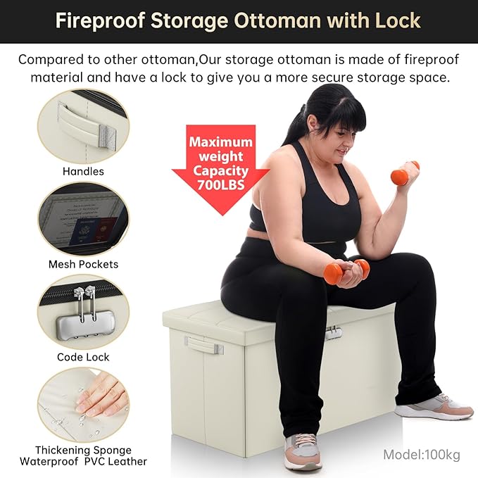 ENGPOW Storage Ottoman Bench, Fireproof Folding Bench - Image 7