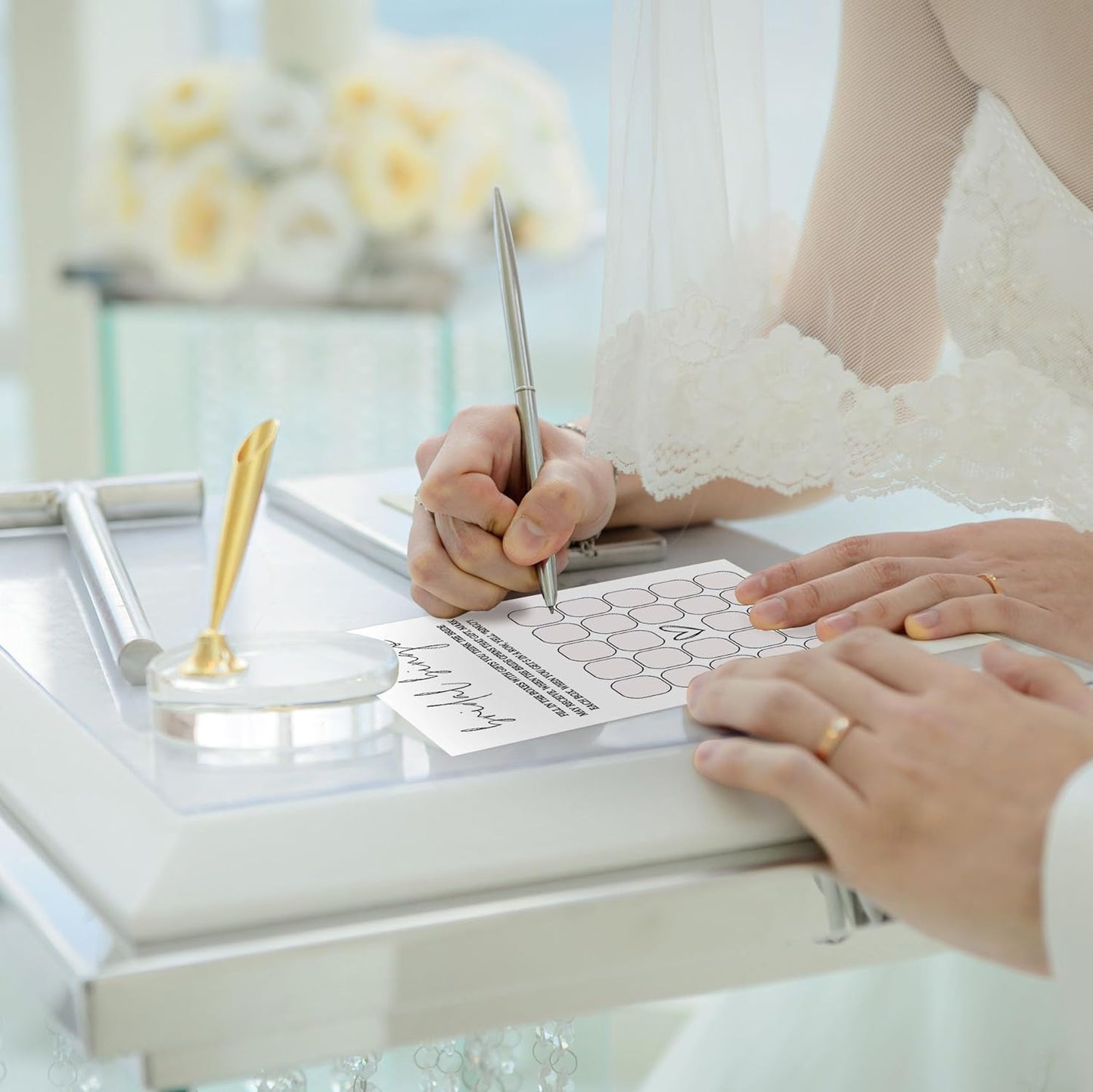 Bridal Shower Games, Bridal Bingo, 25Pcs Minimalist White Double-Sided Game Cards, Wedding Shower Games for Guests, Engagement Bachelorette Party Supplies - A27