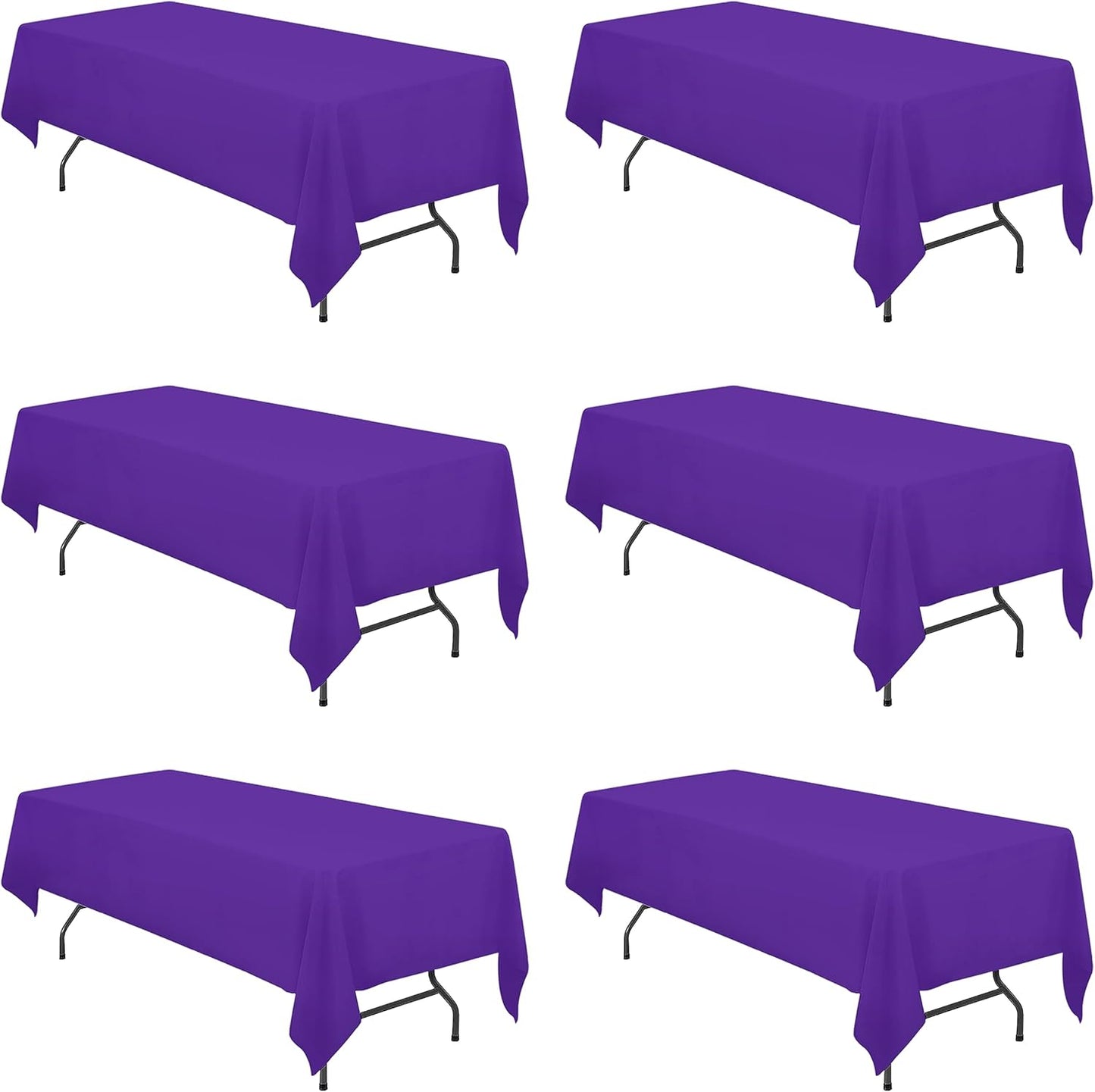 BRILLMAX 6 Pack Purple Tablecloths for 8 Foot Rectangle Tables 60 x 126 Inch - 8ft Rectangular Bulk Linen Polyester Fabric Washable Cloth Cover for Wedding Reception Banquet Birthday Party