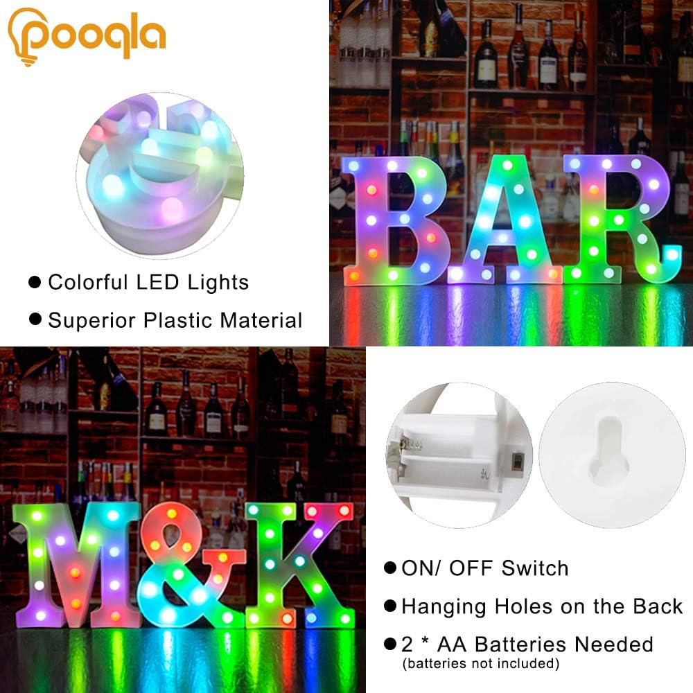 Pooqla Colorful Marquee Letters LED Light Up Letters with Remote, Party Birthday Letter with Lights Decorations for Classroom Room Dorm Home - Multicolor Letter L