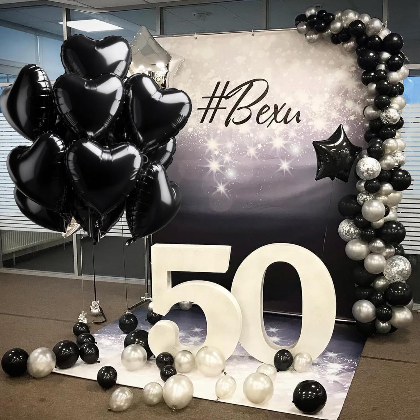 TONIFUL 15Pcs 18 Inch Black Heart Balloons Black Heart Shape Foil Mylar Balloons Decoration for Birthday Valentine's Day Wedding Bridal Shower Anniversary Engagement Party Supplies