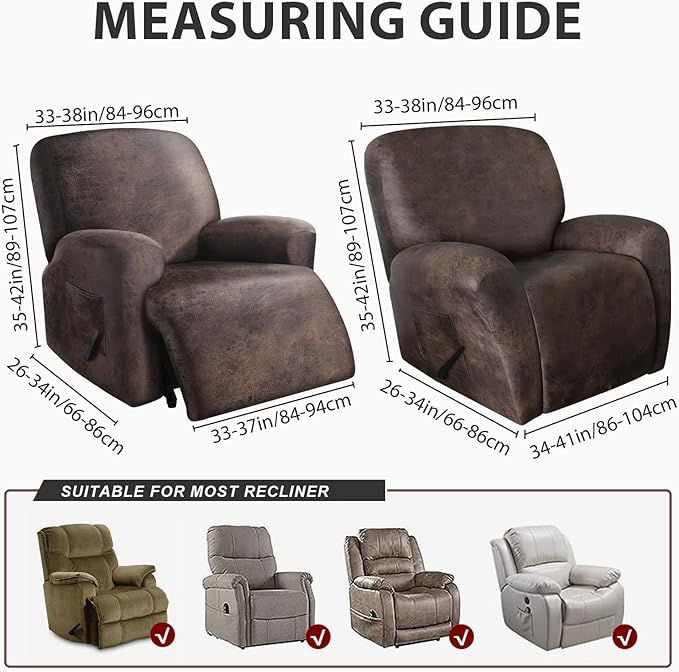ANARACHON Recliner Chair Covers Leather Like, 4 Pieces Recliner Cover - Image 3