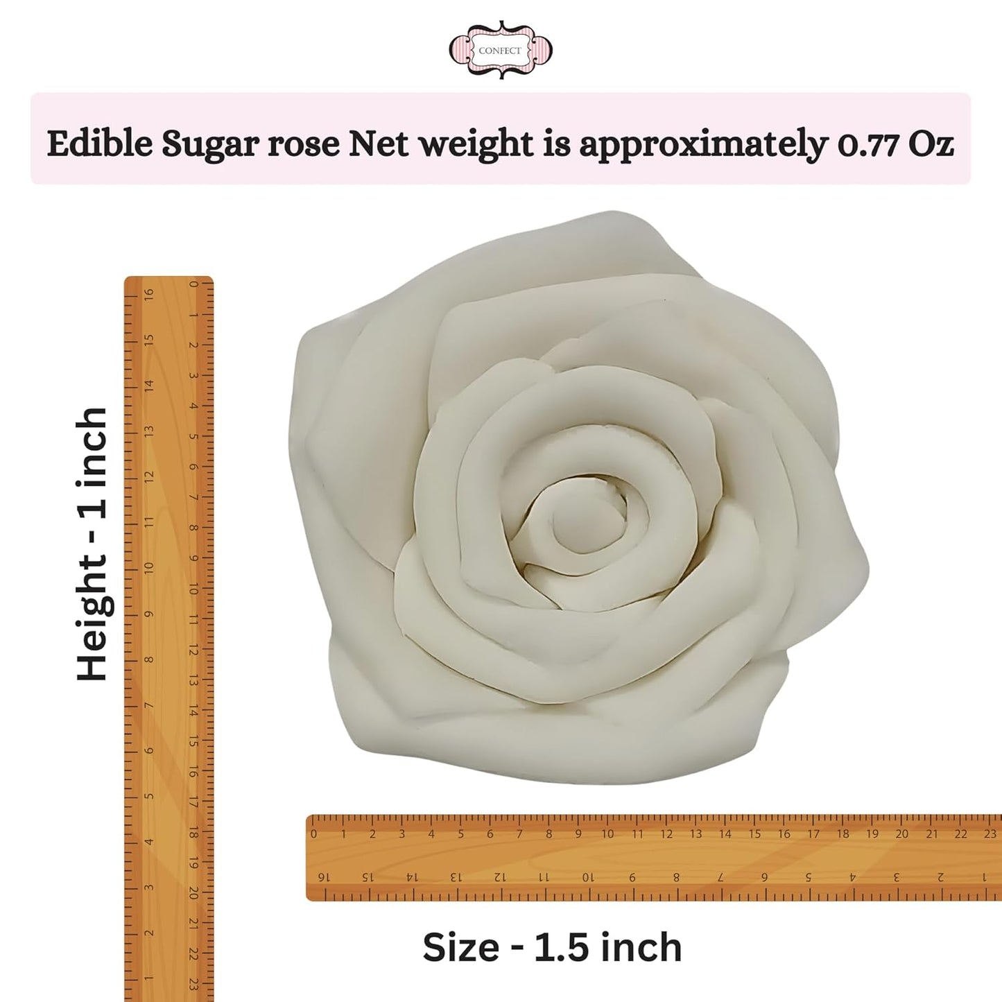 Confect Edible Rose Toppers – Edible Roses for Cake, Cupcake & Doughnut Decorating – Elegant Ombre Floral Toppers for Desserts- Vegan, Dairy-Free, Palm Oil-Free - Pack of 12
