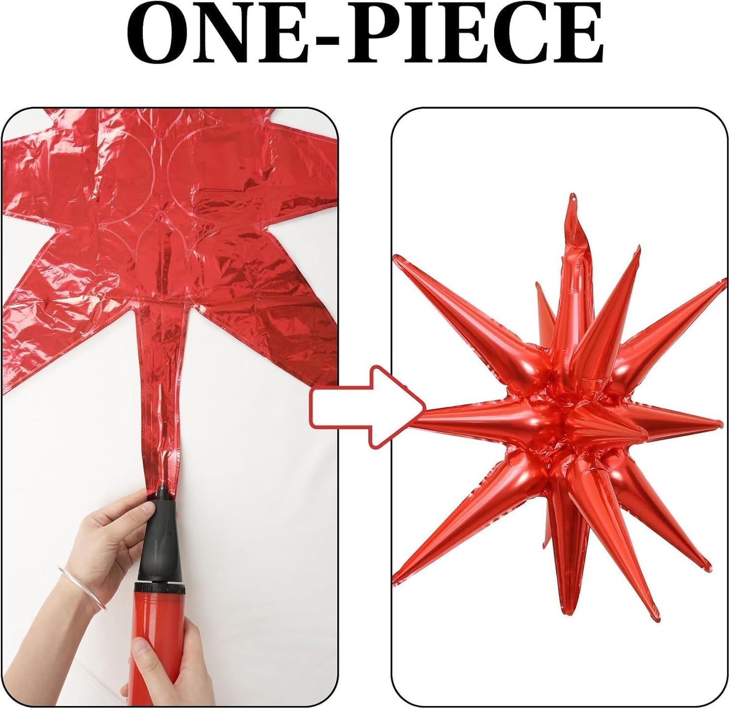 Red Star Balloons 12pcs, 27/22 Inch Foil Star Explosion Balloons, Large Spike Mylar Cone Balloon, Fireworks Shape Balloon Decor for Wedding Engagement Valentine's Day Christmas Birthday