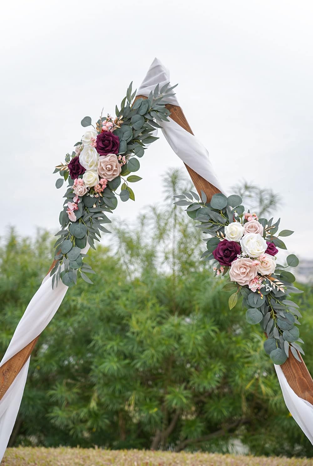 Ponatia Wedding Arch Flowers (Pack of 2), Artificial Burgundy & Nude & Ivory Wedding Flowers for Welcome Signs and Ceremony Reception