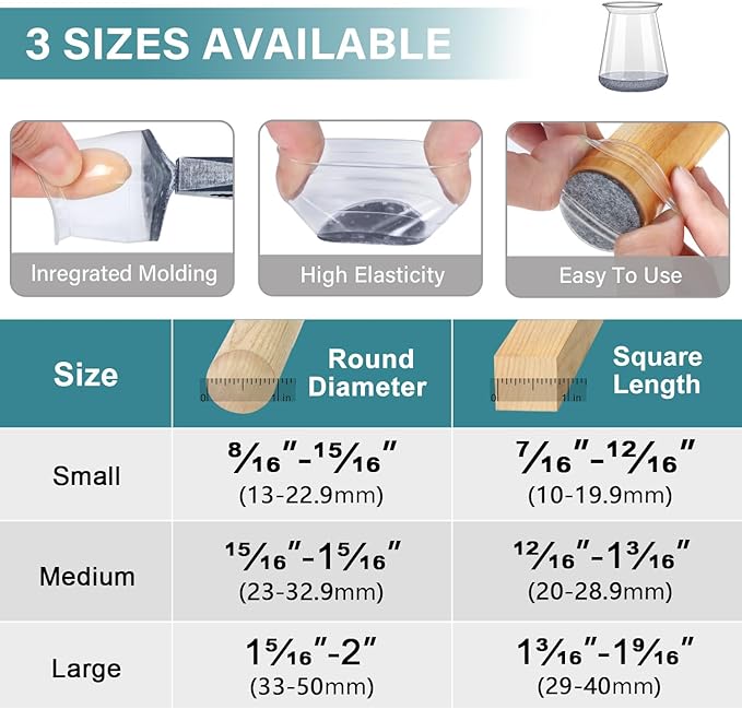 24 Pcs Chair Leg Floor Protectors Round, Silicone Felt Furniture Leg Pads Caps - Image 5