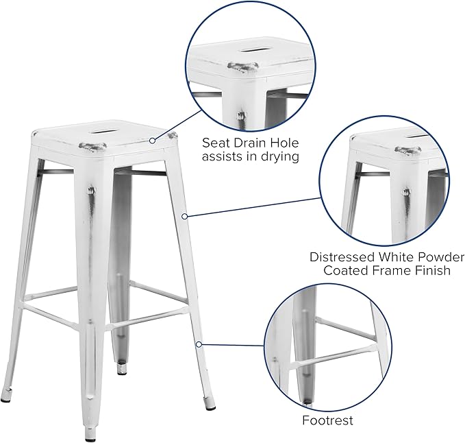 Flash Furniture Kai Commercial Grade 4 Pack 30" High Backless Distressed White - Image 6