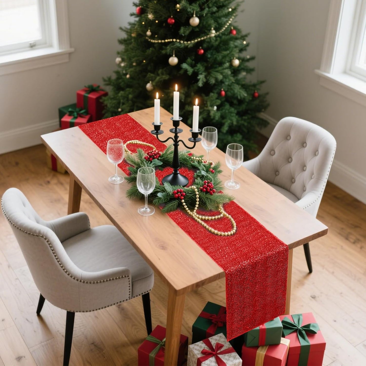 10 Packs 12 x 72 inches Sequin Table Runner, Red Glitter Table Runner for Birthday Party Supplies Wedding Engagement Baby Shower Holiday Celebration Event Decorations