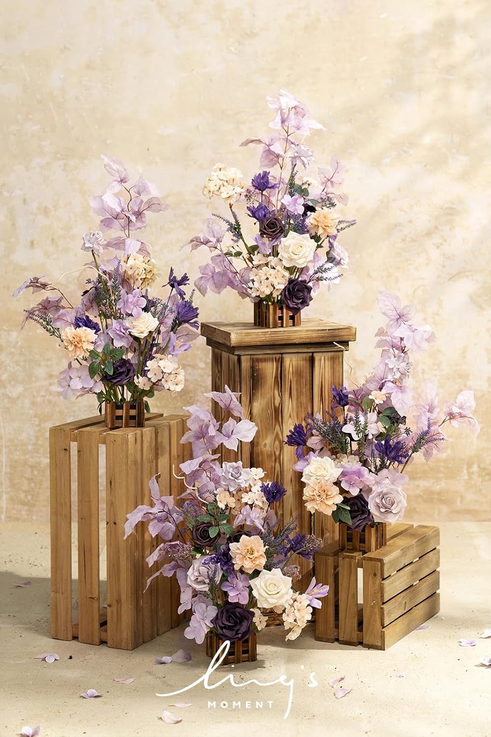 Ling's Moment 17.5" Tall Standing Artificial Flowers Arrangements 4 pcs Wedding Aisle Runner Chair Decorations French Lavender Plum Centerpieces Ceremony Reception Rose Floral Party Outdoor