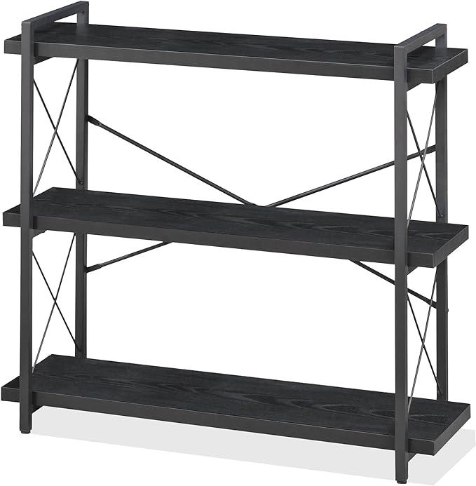 HCHQHS Bookshelf, 3-Tier Industrial Bookcase, Freestanding Horizontal by HCHQHS