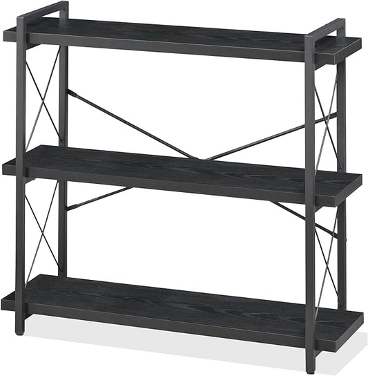 HCHQHS Bookshelf, 3-Tier Industrial Bookcase, Freestanding Horizontal by HCHQHS