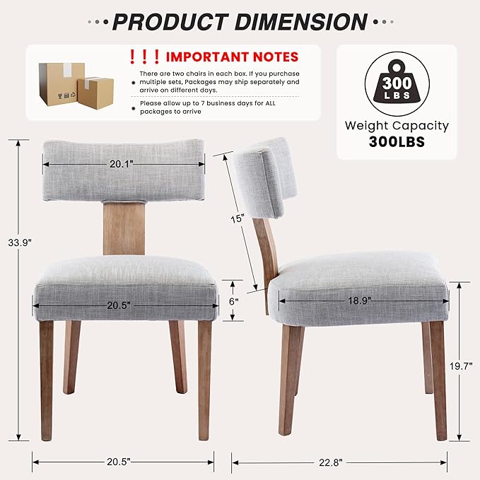 HNY Set of 4 Mid Century Modern Dining Chairs, Farmhouse Linen Fabric - Image 2