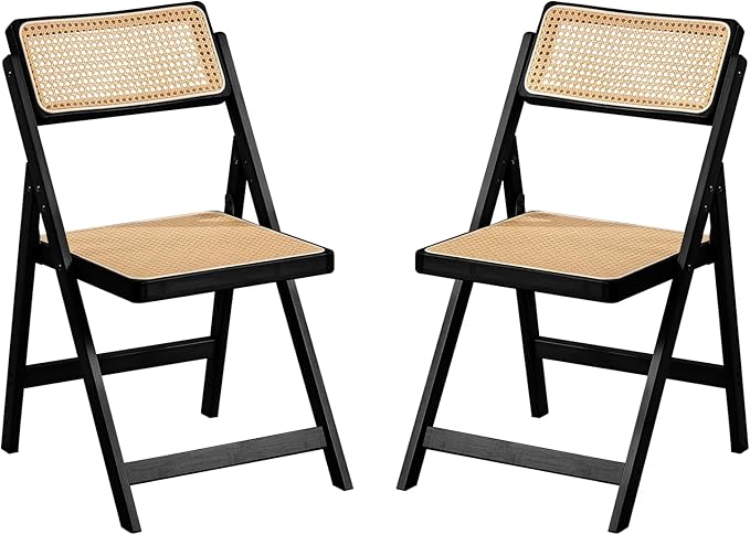 Furlide Rattan Folding Chairs, Modern Mid Century Dining Chairs Set of 2 by Furlide
