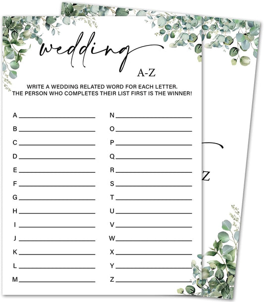 Eucalyptus Bridal Shower Game Cards - Wedding A-Z Games, Engagement Bachelorette Party Bridal Shower Games for 30 Guests, Double Sided Cards Set of 30, Activity Supplies & Favor/A06