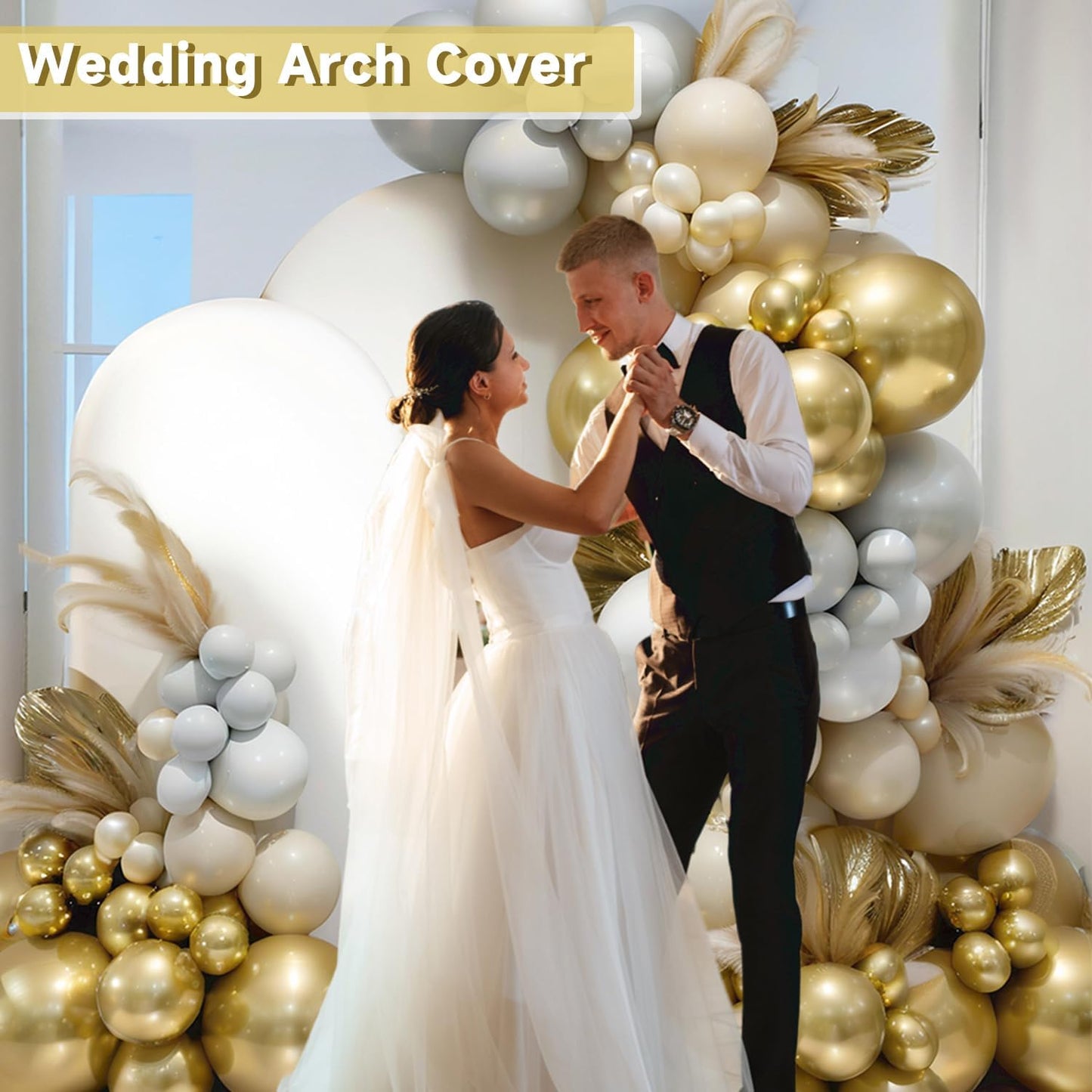 Hemmotop White Arch Backdrop Cover Set 7.2 ft, 6 ft, 2 Sided Stretchy Spandex Fitted Balloon Arch Stand Backdrop for Wedding, Birthday Party, Baby Shower