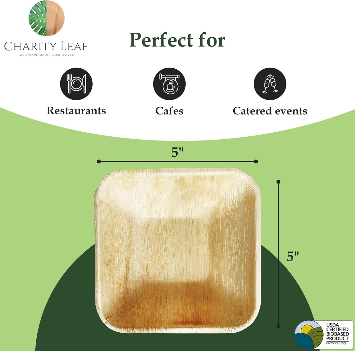 Disposable Palm Leaf 5" Square Bowl (50 pcs) Dipping Bowls | Bamboo Like| All Natural and Biodegradable | Charcuterie Boards, BBQs, and Parties