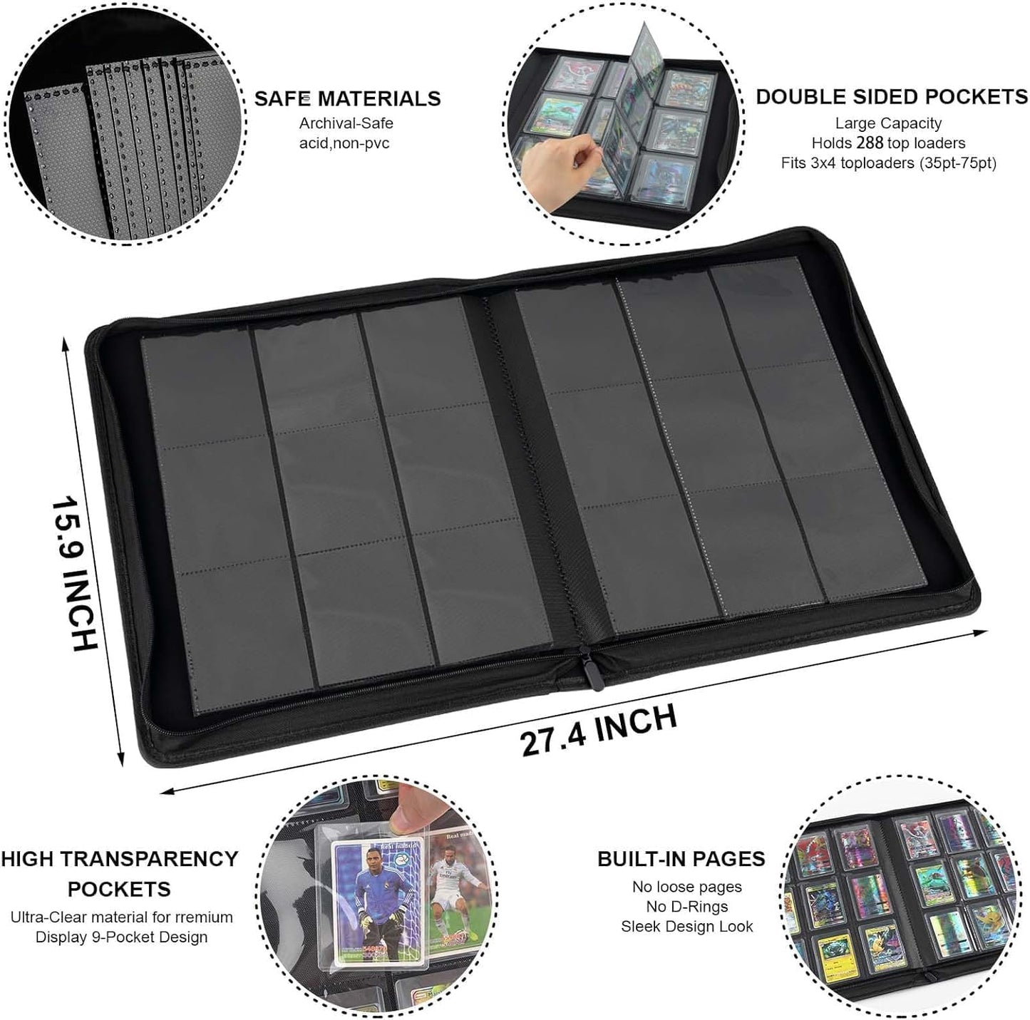 Toploader Binder with 9-Pocket Pages, Holds 288 "3×4" Rigid Toploader Hard Cases, Card Holder for Collectible Cards or Sports Cards, Durable Sleeves for Storage & Display (Viridian)