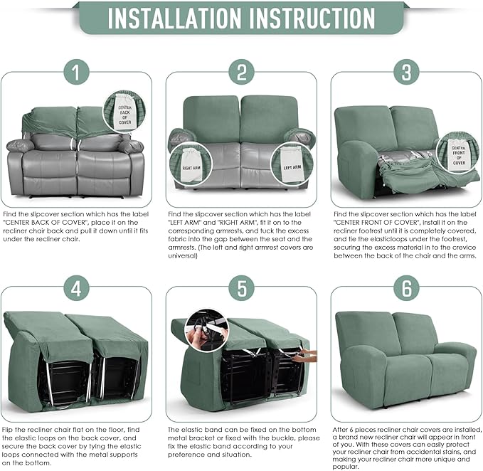 TAOCOCO Recliner Loveseat Slipcover, 6 Pieces Dual Recliner Sofa Covers - Image 6