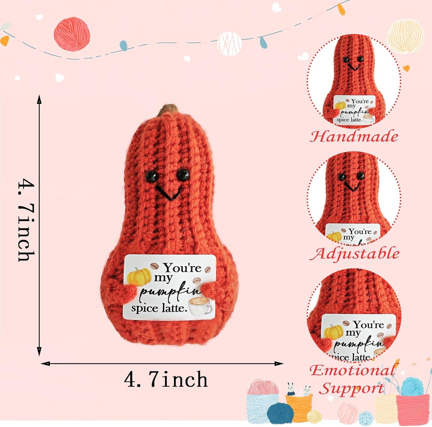 Little Reminders Emotional Support Crochet Pumpkin,Positive Crochet Pumpkin with Positive Affirmations Cards,Daughter's Gifts for Mother,Birthday and Catholic Christian Decor,Desk Decoration